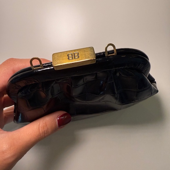 Balenciaga Black Croc Cloud Coin Purse Cross Body Leather Clutch Mini Bag - Picture 8 of 8